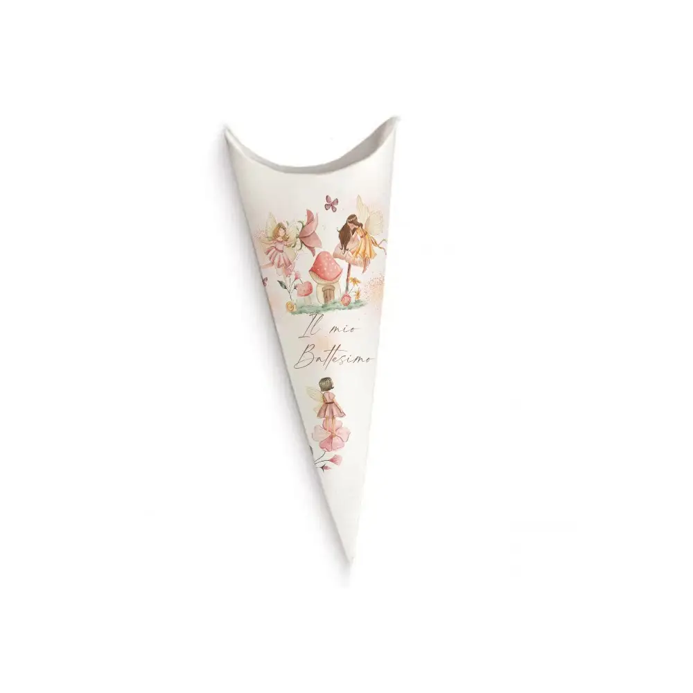 Cono Portaconfetti Battesimo Giardino delle fate  - 20 pz