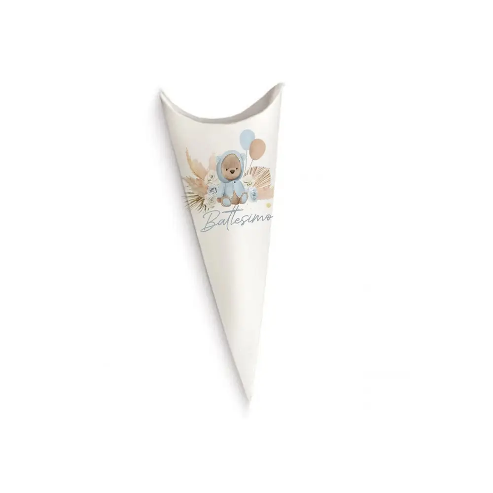 Cono Battesimo Orsetto Pampas Celeste  - 20pz