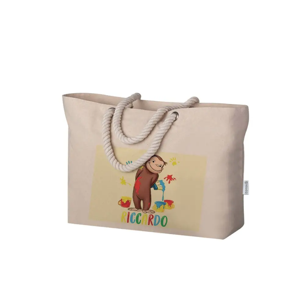 Borsa Mare Curioso Come George in Cotone personalizzabile
