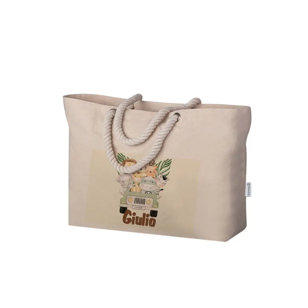 Borsa Mare Animali della Savana Safari in Cotone personalizzabile