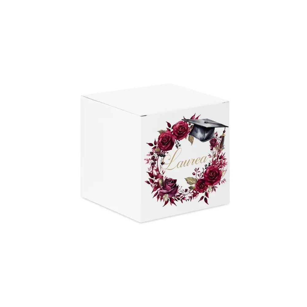 Scatolina portaconfetti cubetto Laurea Rose Amaranto - 50 pz