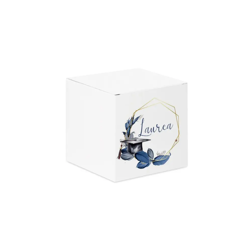 Scatolina portaconfetti cubetto Laurea Geometric Blu - 20 pz