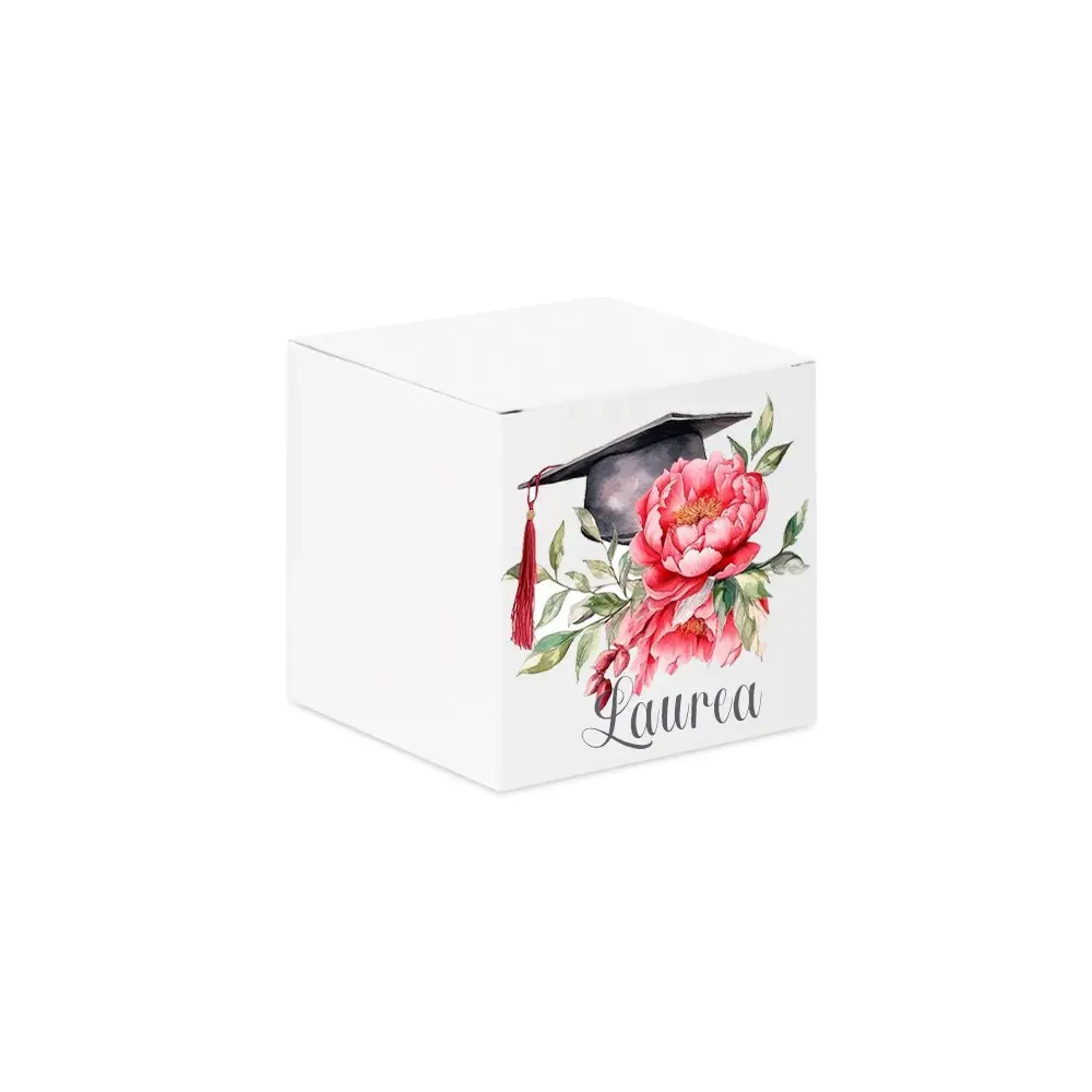 Scatolina portaconfetti cubetto Laurea Peonia - 20 pz