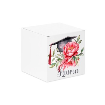 Scatolina portaconfetti cubetto Laurea Peonia - 20 pz