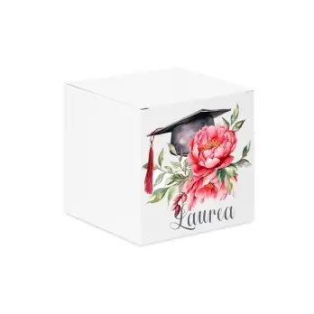 Scatolina portaconfetti cubetto Laurea Peonia - 50 pz
