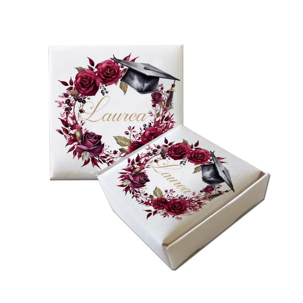 Scatolina Portaconfetti Laurea Mattonella Rose Amaranto - 1 pz