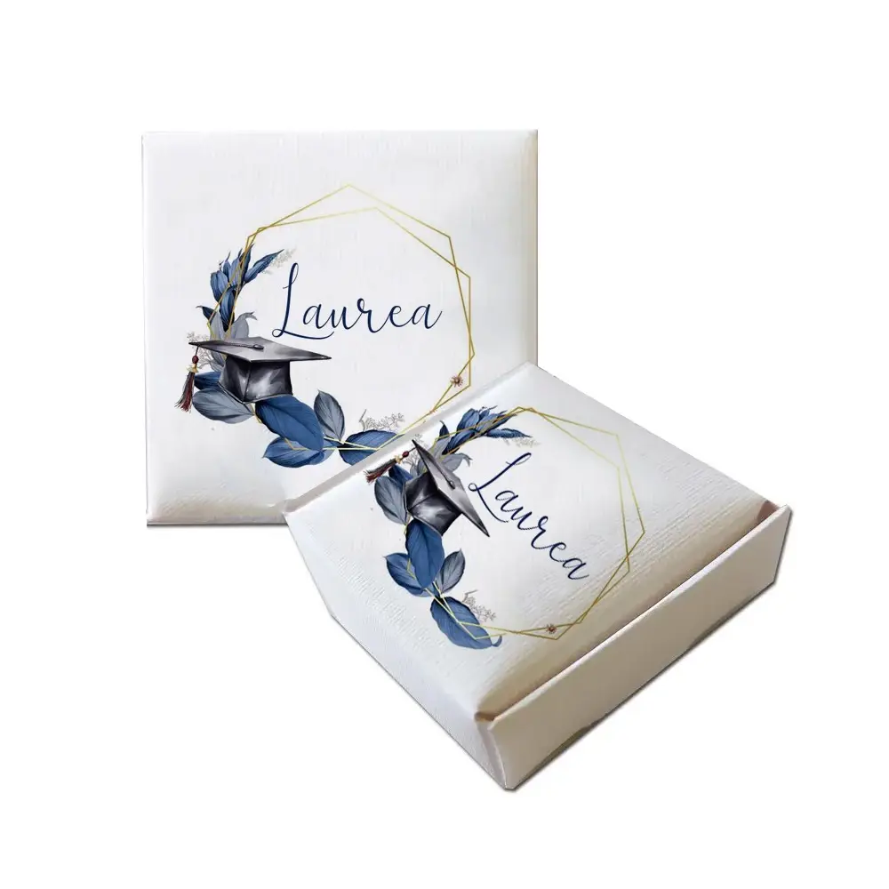 Scatolina Portaconfetti Laurea Mattonella Geometric Blu - 1 pz
