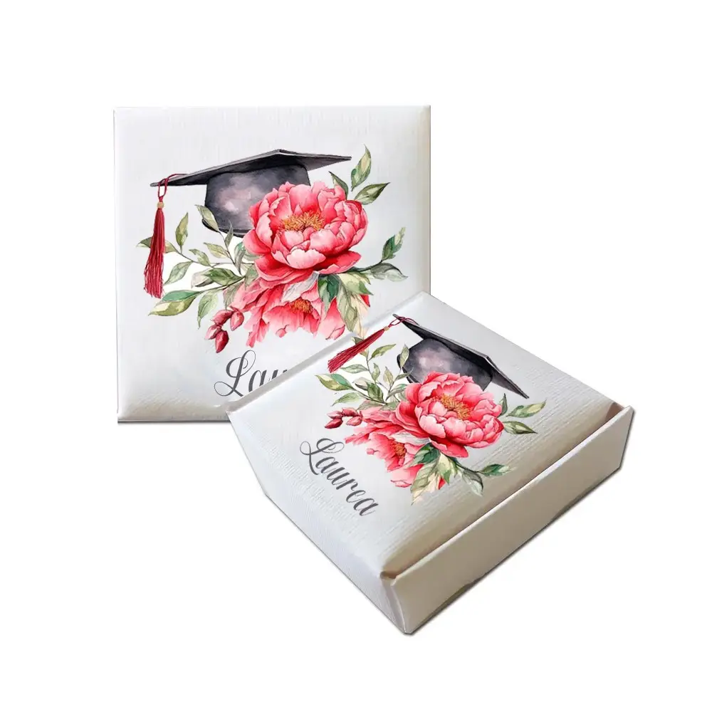 Scatolina Portaconfetti Laurea Mattonella Peonia - 1 pz