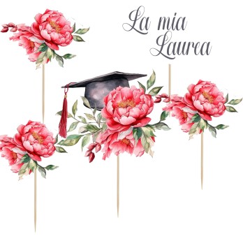 Topper Picks Per Torta Laurea Peonia - 5pz