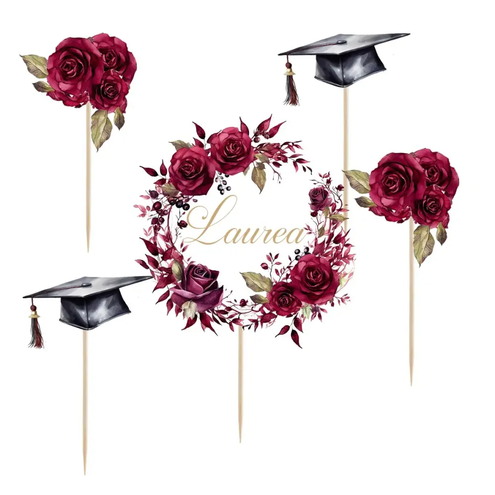 Topper Picks Per Torta Laurea Rose Amaranto - 5pz
