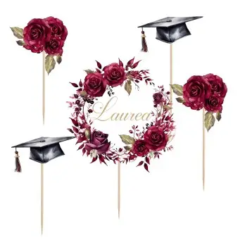 Topper Picks Per Torta Laurea Rose Amaranto - 5pz