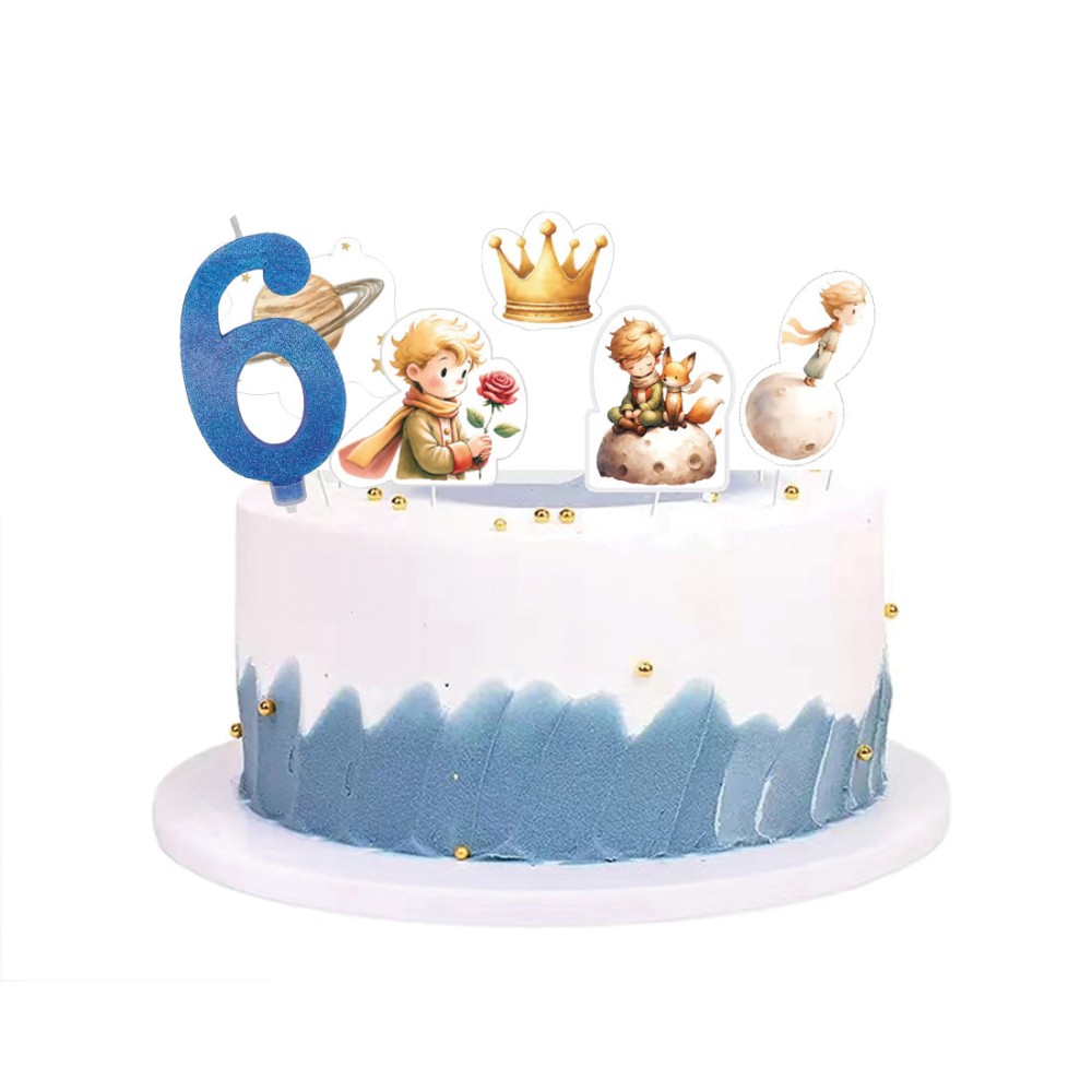 Set per Decorazione Torta Little Prince con 5 Topper Picks e Candelina Numerale