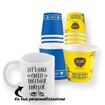 Kit Pausa Caffè 1000 Bicchierini di carta + Tazzina Personalizzata