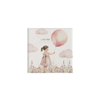 Mattonella magnete in ceramica per Prima Comunione Bimba Con Palloncino Personalizzabile 5x5cm
