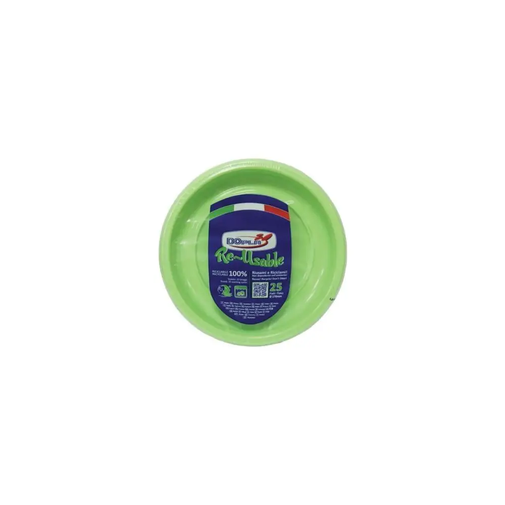 Piatti Piani Riutilizzabili Doplà Verde acido 25pz - 22cm