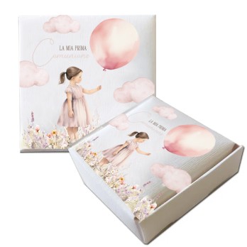 Scatolina Portaconfetti Mattonella Prima Comunione Bambina con Palloncino Rosa - 20pz