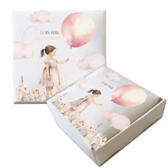 Scatolina Portaconfetti Mattonella Prima Comunione Bambina con Palloncino Rosa - 20pz
