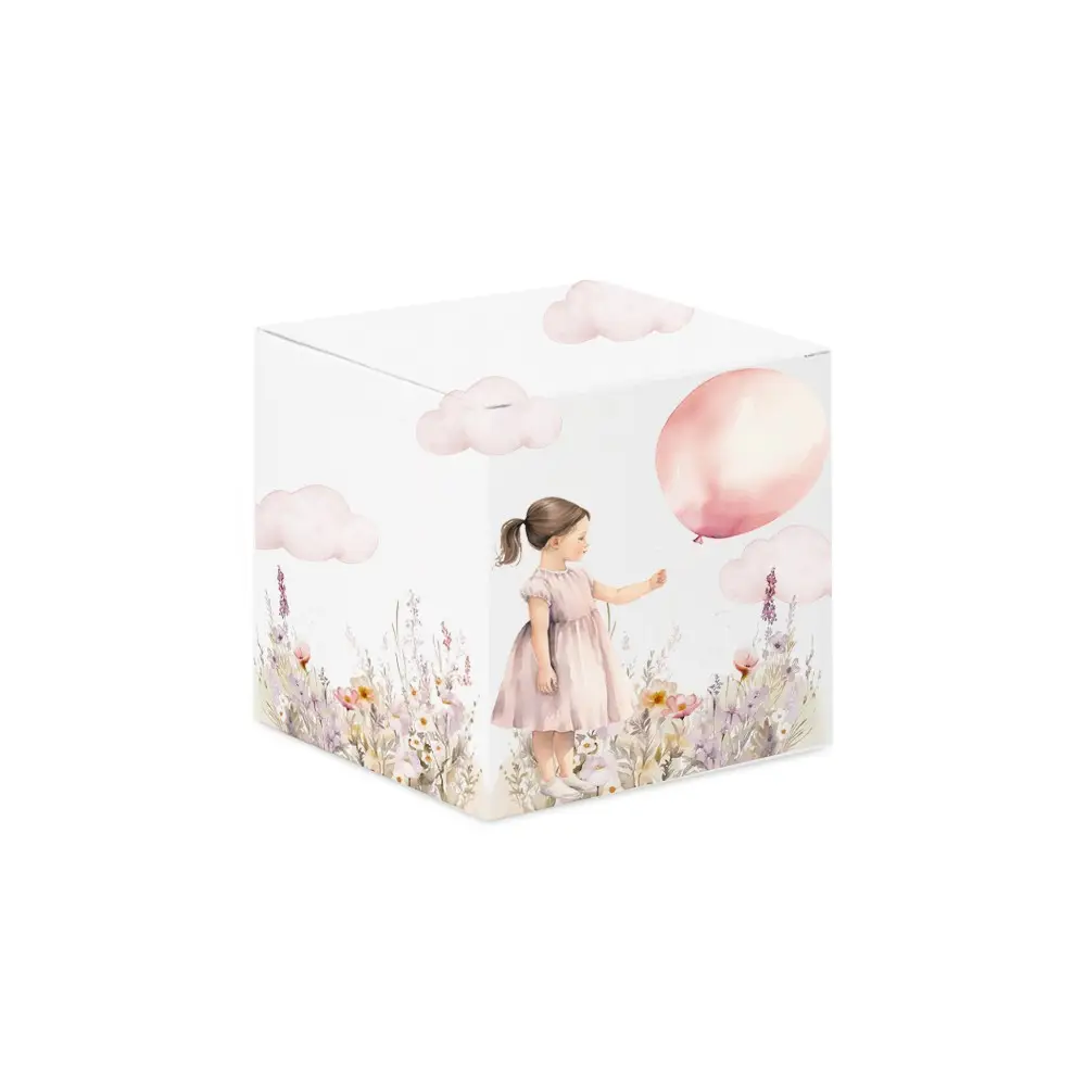 Scatolina portaconfetti cubetto Prima Comunione Bimba Palloncino rosa - 20 pz