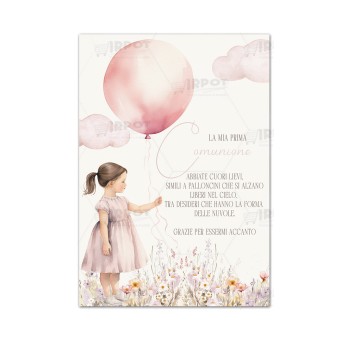 Cartellone di Benvenuto Comunione Bimba Palloncino Rosa