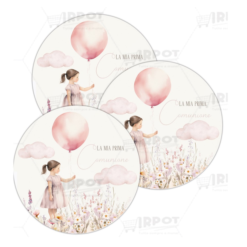 Adesivo tondo comunione Bimba Rosa - 28 PZ