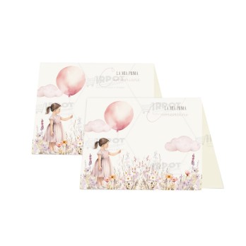 Targhetta segnagusto Prima Comunione Bambina Palloncino Rosa - 1 PZ