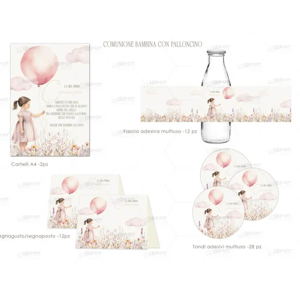 Festa di carta Comunione Bambina Palloncino Rosa