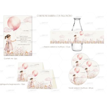Festa di carta Comunione Bambina Palloncino Rosa