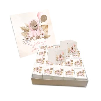 Set scatoline portaconfetti cubetto Battesimo Orsetta Pampas Rosa 20pz con Scatola Box - Personalizzabile
