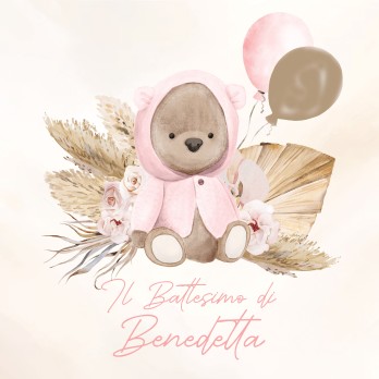 Set scatoline portaconfetti cubetto Battesimo Orsetta Pampas Rosa 20pz con Scatola Box - Personalizzabile