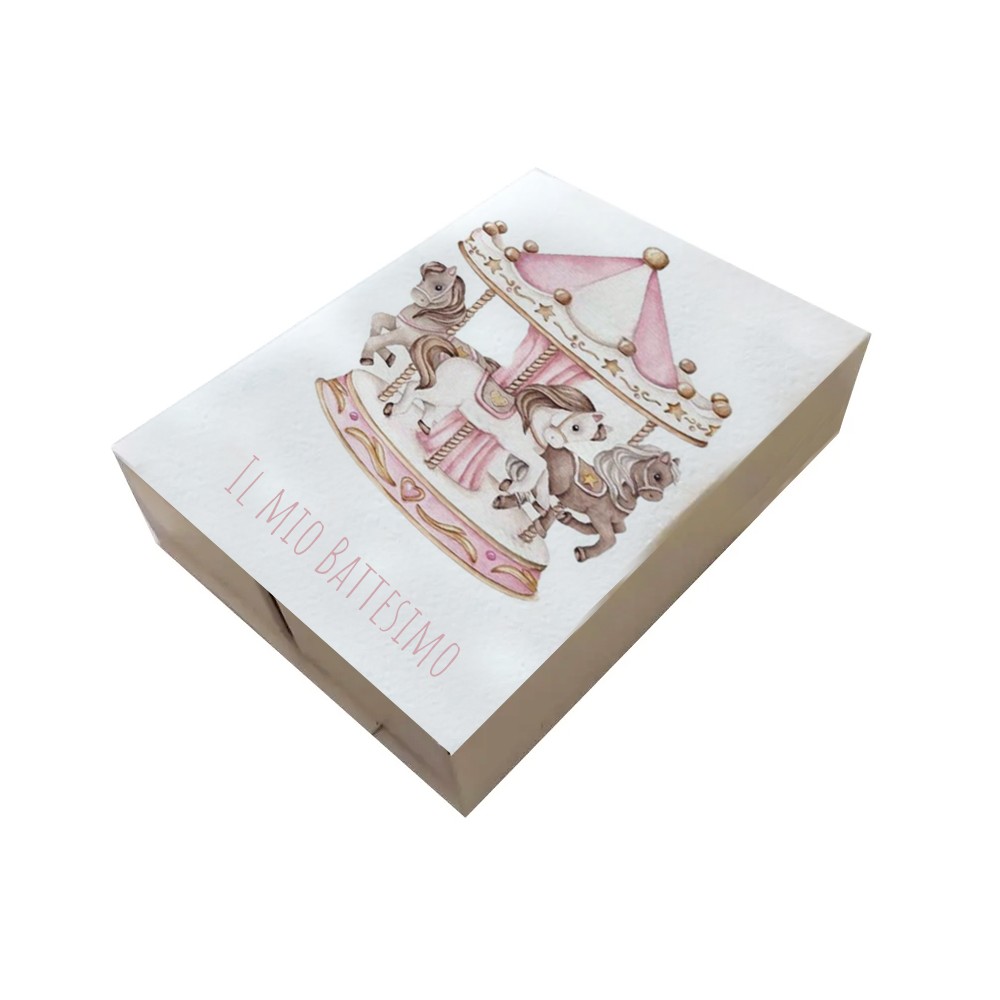 Scatolina porta confetti doppio scomparto battesimo carousel rosa