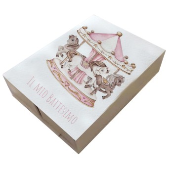 20 Scatoline porta confetti doppio scomparto battesimo carousel rosa