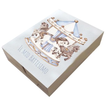 Scatolina porta confetti doppio scomparto battesimo carousel celeste