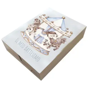 Scatolina porta confetti doppio scomparto battesimo carousel celeste