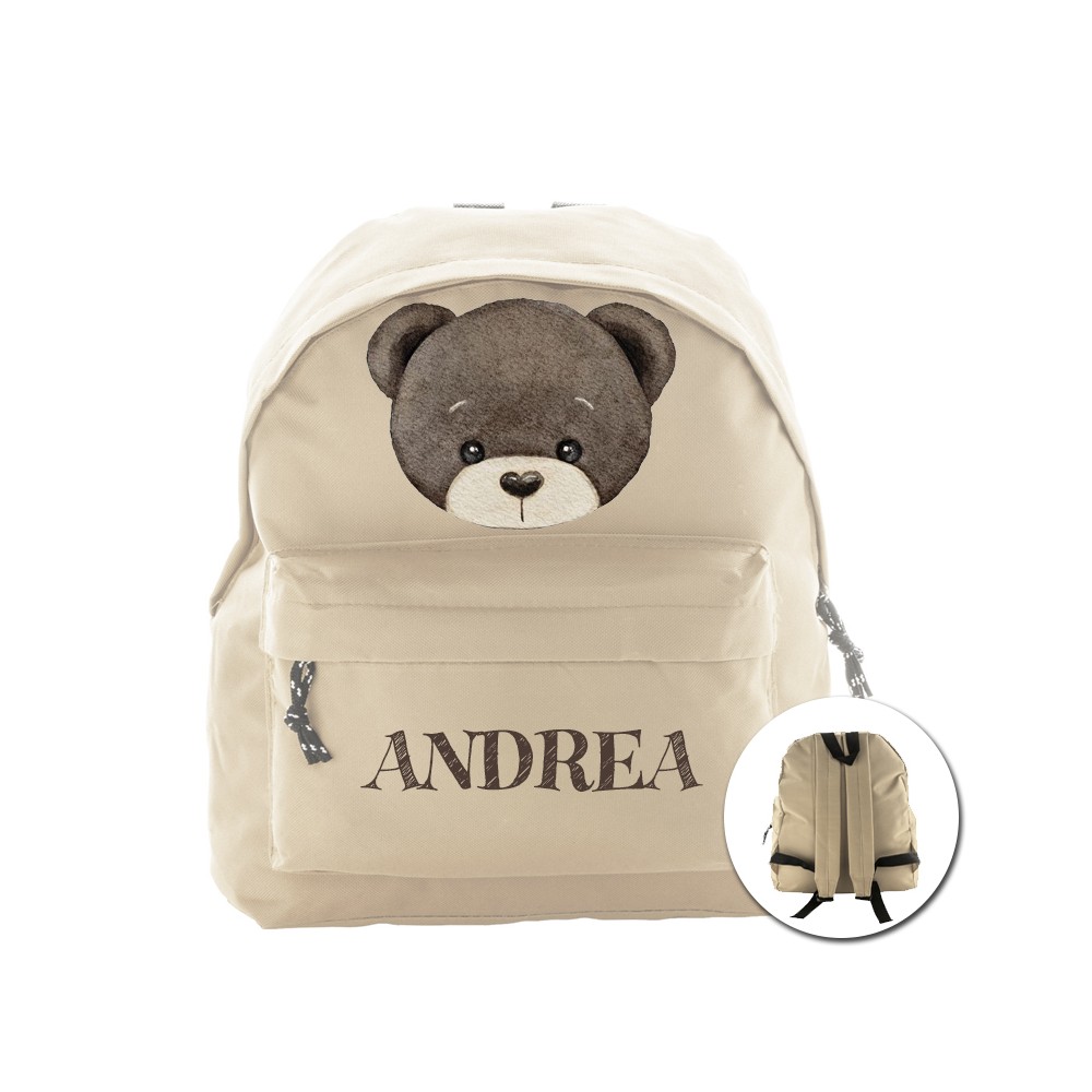 zainetto multiuso personalizzabile a tema testa d'orso grigio