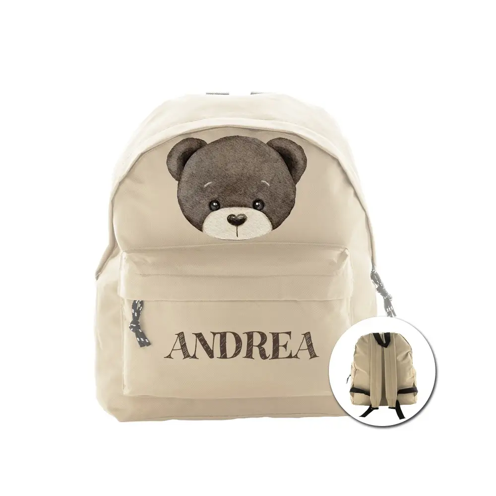 zainetto multiuso personalizzabile a tema testa d'orso grigio