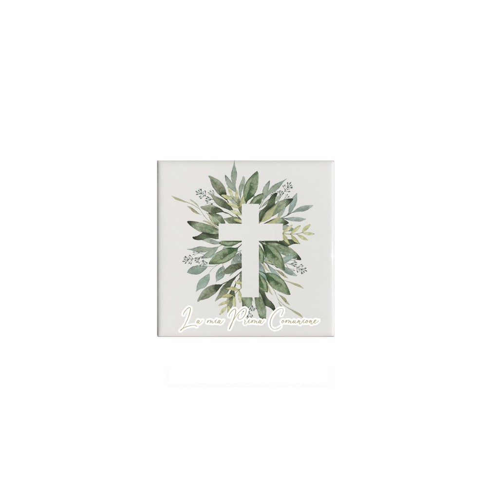Mattonella magnete in ceramica per Comunione Ulivo Personalizzabile 5x5cm