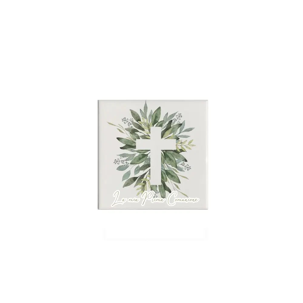 10 Mattonelle magnete in ceramica per Comunione Ulivo Personalizzabile 5x5cm