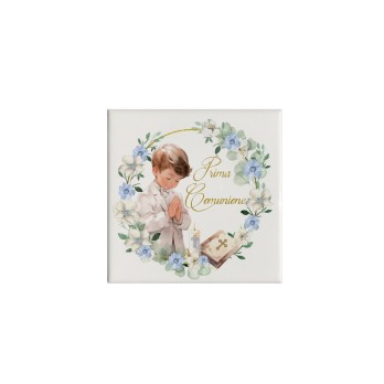 Mattonella magnete in ceramica per Comunione Romantic Boy Personalizzabile 5x5cm