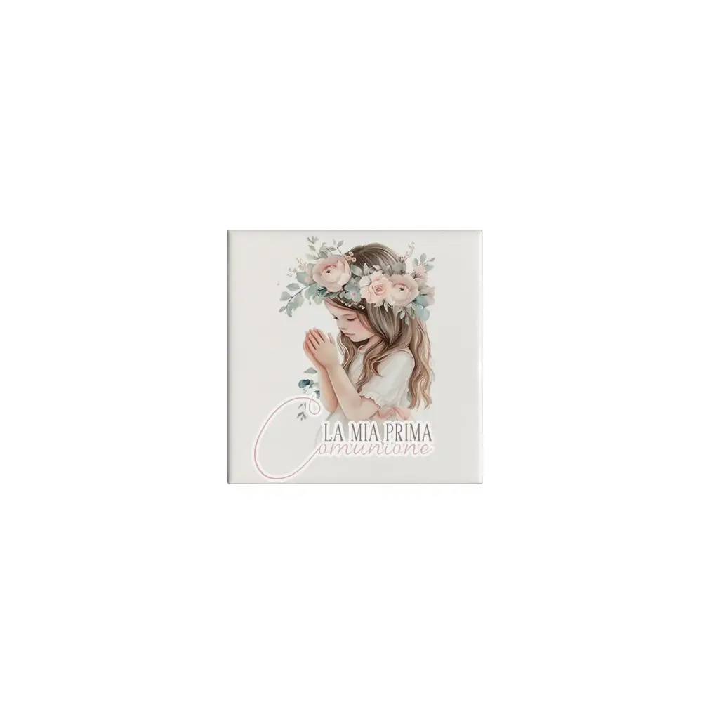 10 Mattonelle magnete in ceramica per Comunione Romantic Girl Personalizzabile 5x5cm