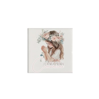 10 Mattonelle magnete in ceramica per Comunione Romantic Girl Personalizzabile 5x5cm