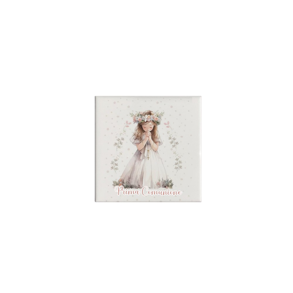 10 Mattonelle magnete in ceramica per Comunione Lovely Personalizzabile 5x5cm