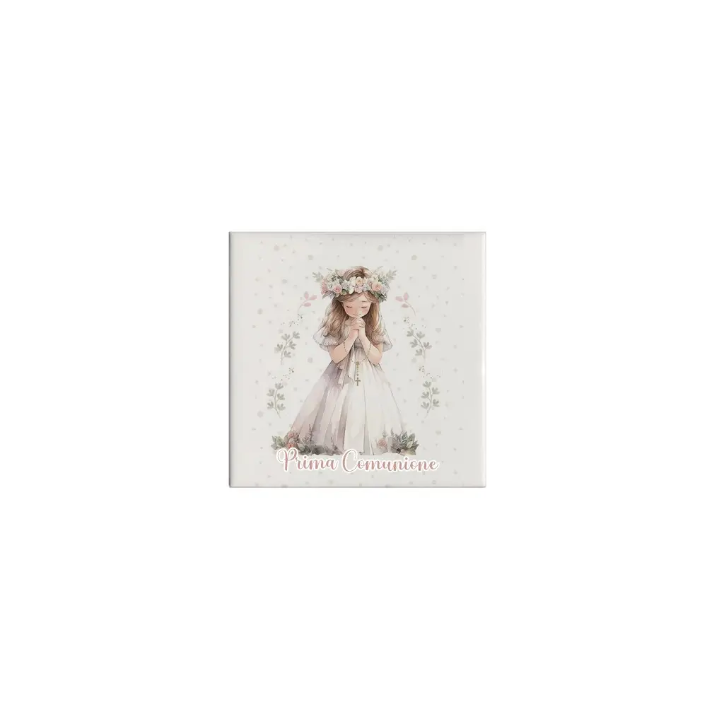 10 Mattonelle magnete in ceramica per Comunione Lovely Personalizzabile 5x5cm