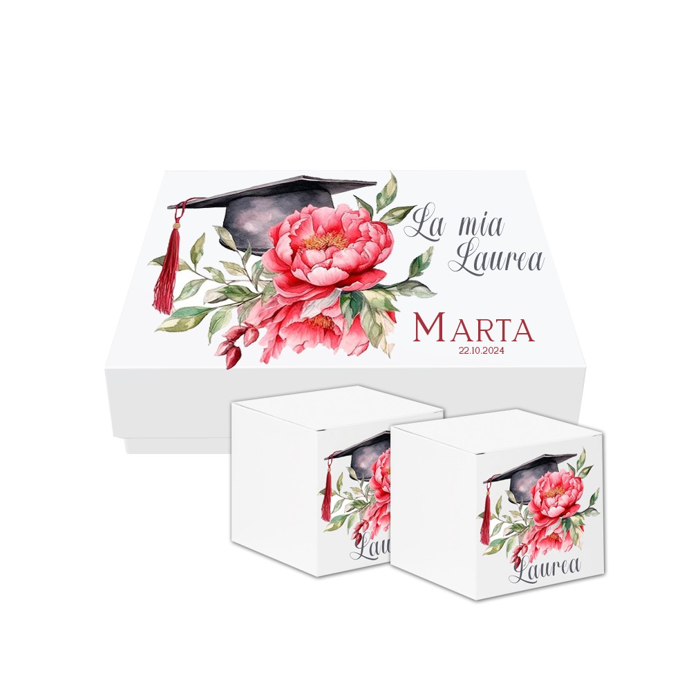 scatoline portaconfetti cubetto Laurera Peonia 20pz con Scatola Box - Personalizzabile