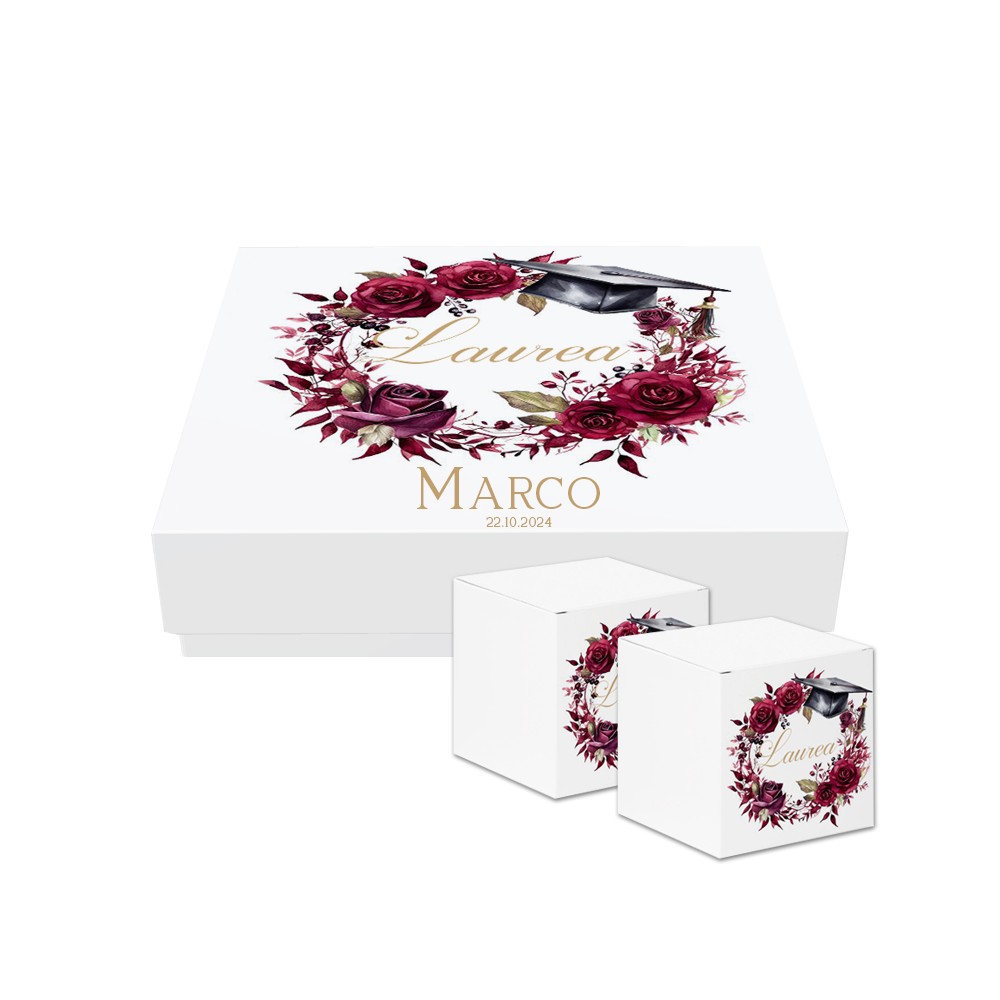 scatoline portaconfetti cubetto Laurera Rose Amaranto 20pz con Scatola Box - Personalizzabile