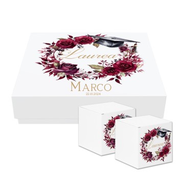 scatoline portaconfetti cubetto Laurera Rose Amaranto 20pz con Scatola Box - Personalizzabile