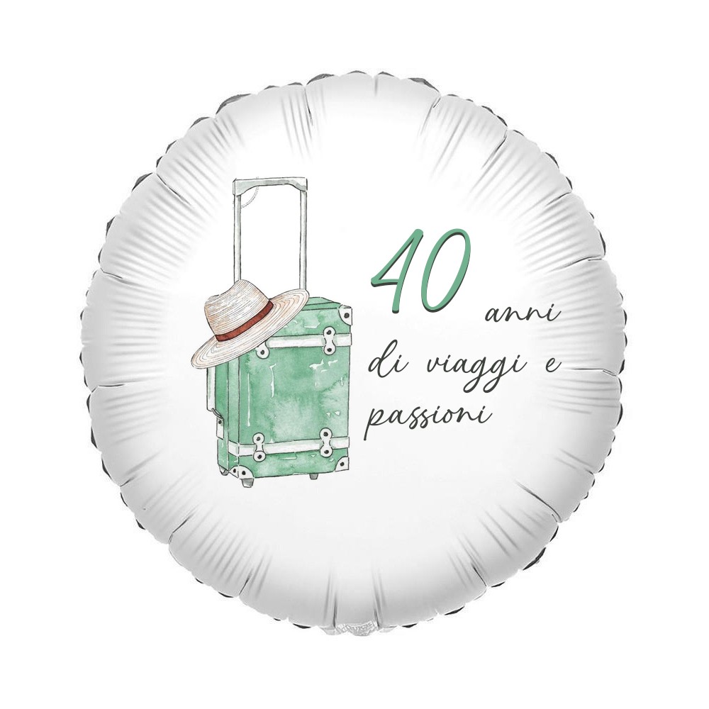 Palloncino foil 40 Anni tema viaggio - 43 cm