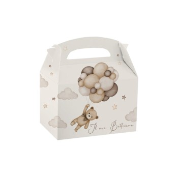 Box battesimo teddybrown new  contenitore caramelle e pop corn - 20 pz