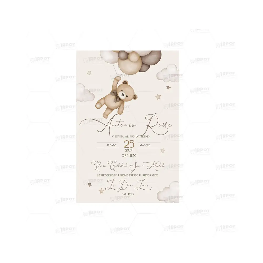 Inviti Personalizzabili Battesimo teddy Brown new   - 20 pz