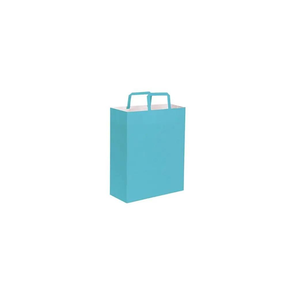 busta shopper Azzurro con soffietto maniglia piatta - 90 gr/mq-  cm 26x39x14 ca - PG063AZ