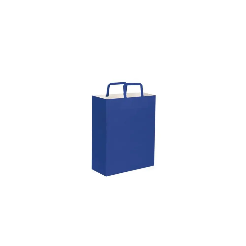 busta shopper Blu con soffietto maniglia piatta - 90 gr/mq-  cm 26x39x14 ca - PG063BL